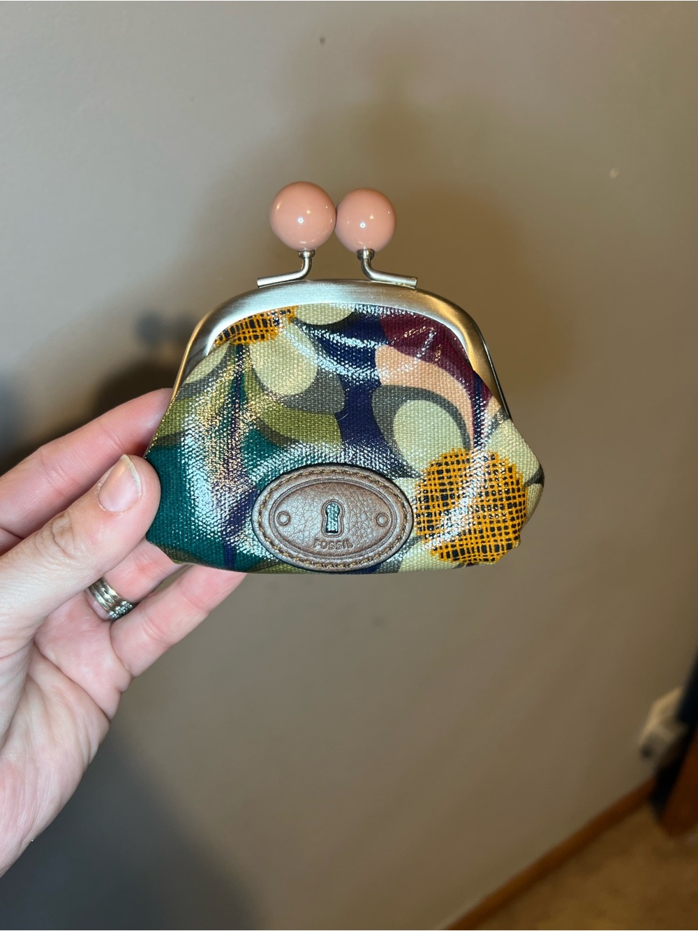 Fossil Floral Coin Purse with Pink Kiss-Lock